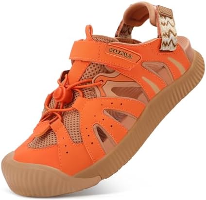 Womens Closed Toe Walking Sandals with Comfort Arch in Orange Khaki