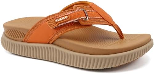 Womens Cushion Flip Flops Sandals with Arch Support in Orange Khaki