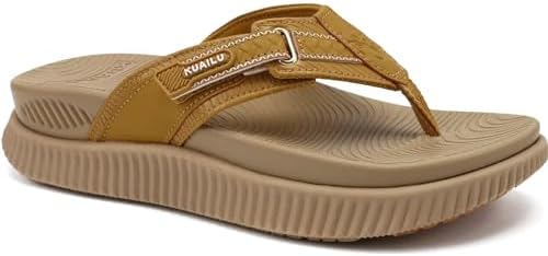 Womens Cushion Flip Flops Sandals with Arch Support in Beige
