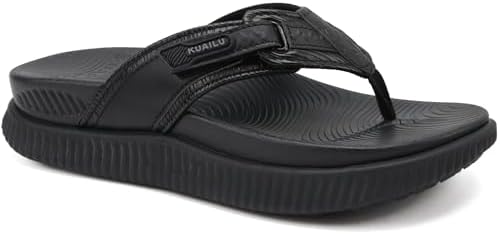 Womens Cushion Flip Flops Sandals with Arch Support in Black