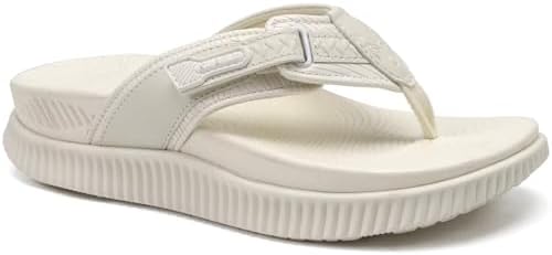 Womens Cushion Flip Flops Sandals with Arch Support in Bright White