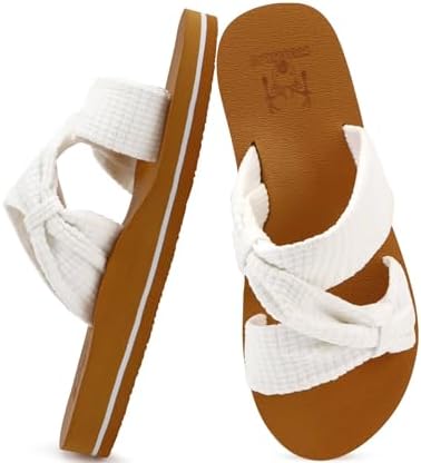 Womens Dressy Bow Sandals Arch Support Yoga Foam in White Khaki