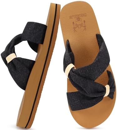 Womens Dressy Bow Sandals Arch Support Yoga Foam in Black Khaki