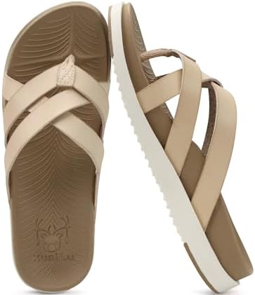 Womens Dressy Flip Flops Trendy Slides in Beige