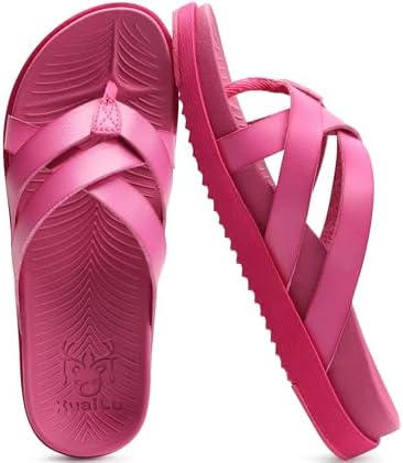 Womens Dressy Flip Flops Trendy Slides in Rose Red