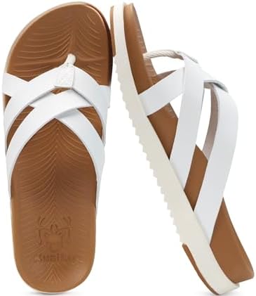 Womens Dressy Flip Flops Trendy Slides in White Khaki