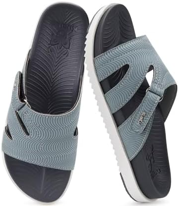Womens Dressy Sandals Lightweight Cushion Slides in Grey