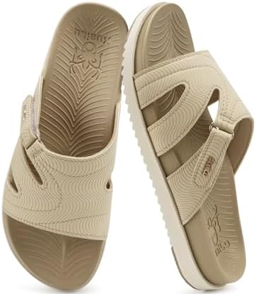 Womens Dressy Sandals Lightweight Cushion Slides in Beige