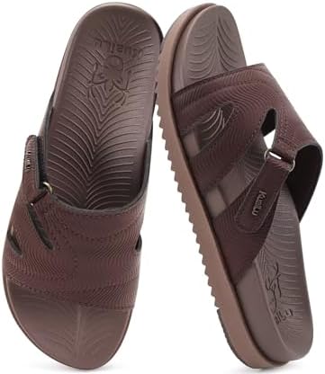Womens Dressy Sandals Lightweight Cushion Slides in Brown