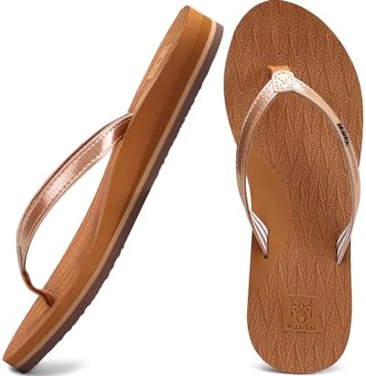 Womens Fashion Flip Flops Ladies Summer Beach Yoga in Shiny Khaki