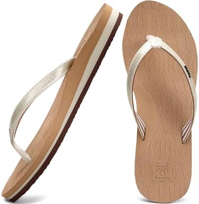 Womens Fashion Flip Flops Ladies Summer Beach Yoga in Shiny Beige