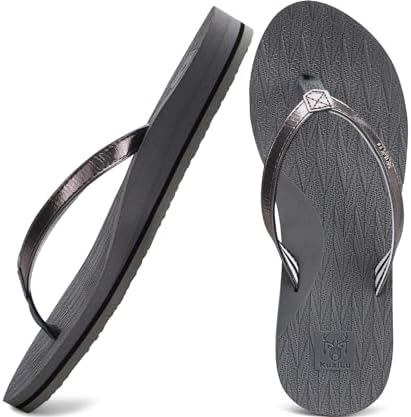 Womens Fashion Flip Flops Ladies Summer Beach Yoga in Shiny Grey