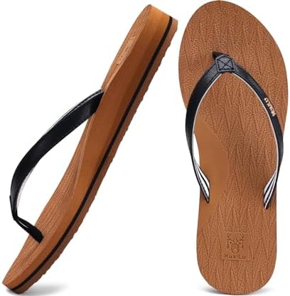 Womens Fashion Flip Flops Ladies Summer Beach Yoga in Khakiblack