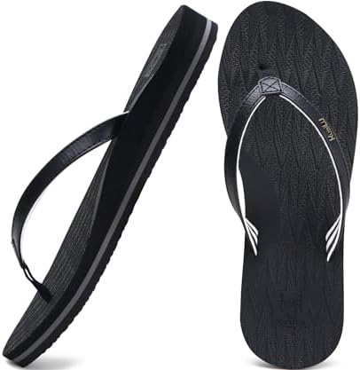 Womens Fashion Flip Flops Ladies Summer Beach Yoga in Deep Black