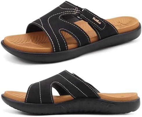 Womens Fashion Slides Arch Support Slip in Black Khaki
