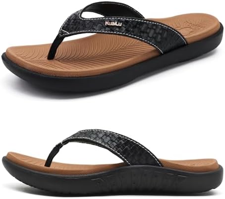 Womens Flip Flops Arch Support Yoga Mat Cushioned in Khaki Black
