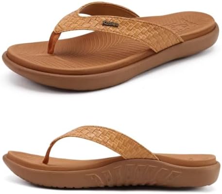 Womens Flip Flops Arch Support Yoga Mat Cushioned in Khaki