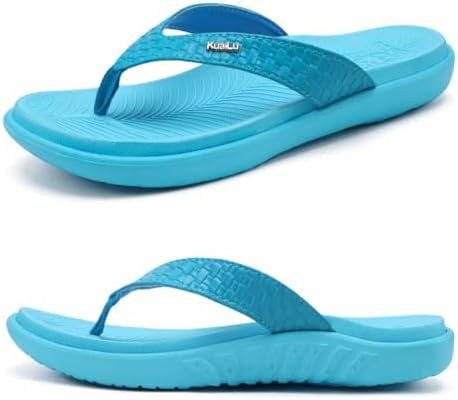 Womens Flip Flops Arch Support Yoga Mat Cushioned in Pure Blue