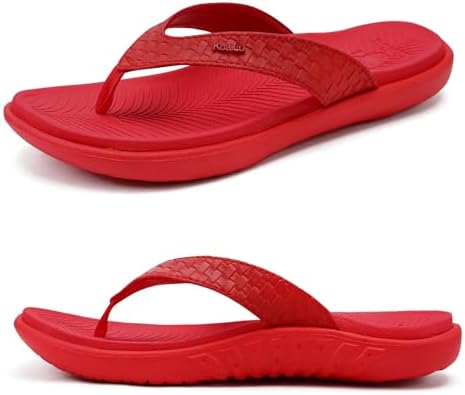 Womens Flip Flops Arch Support Yoga Mat Cushioned in Pure Red