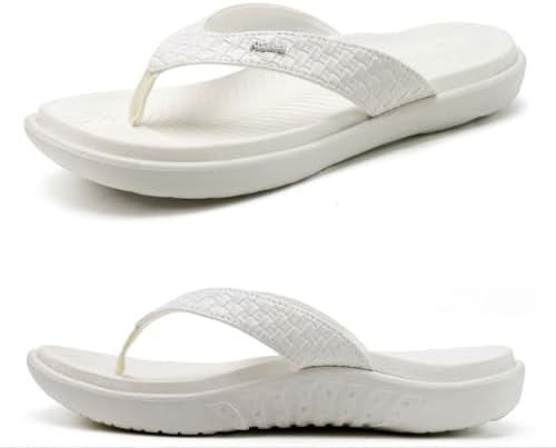 Womens Flip Flops Arch Support Yoga Mat Cushioned in All White