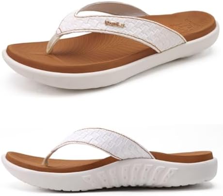 Womens Flip Flops Arch Support Yoga Mat Cushioned in White Khaki