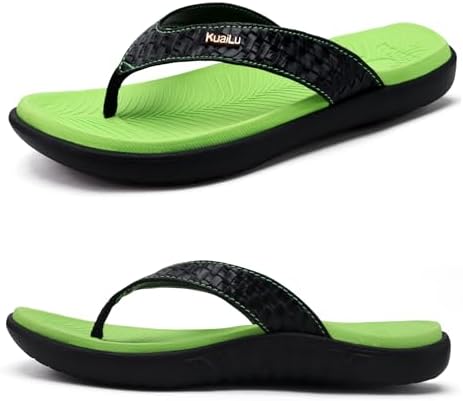 Womens Flip Flops Arch Support Yoga Mat Cushioned in Green Black