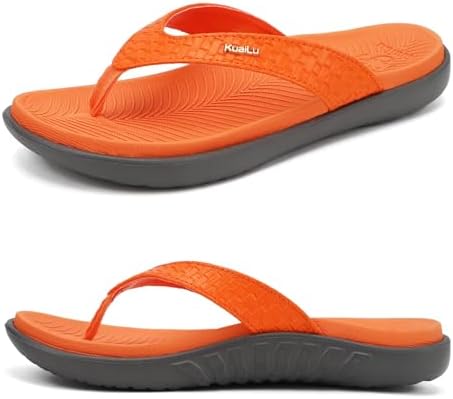 Womens Flip Flops Arch Support Yoga Mat Cushioned in Orange