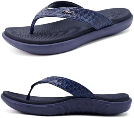 Womens Flip Flops Arch Support Yoga Mat Cushioned in Dark Blue