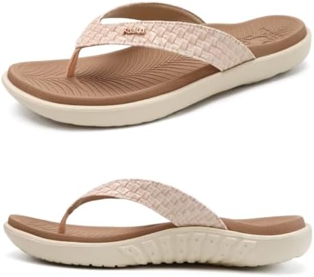 Womens Flip Flops Arch Support Yoga Mat Cushioned in Beige White