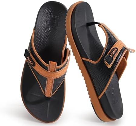 Womens Flip Flops Comfort Cushion Arch Support in Black Khaki