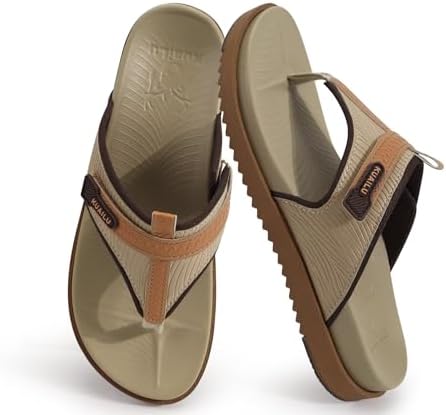 Womens Flip Flops Comfort Cushion Arch Support in Beige Khaki