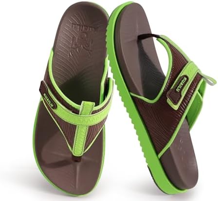 Womens Flip Flops Comfort Cushion Arch Support in Brown Green
