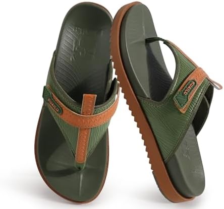Womens Flip Flops Comfort Cushion Arch Support in Green Khaki