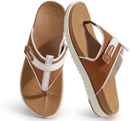 Womens Flip Flops Comfort Cushion Arch Support in White Khaki