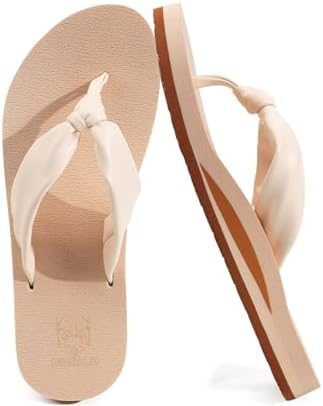 Womens Flip Flops with Arch Support Yoga Mat in Beige