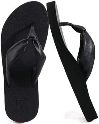 Womens Flip Flops with Arch Support Yoga Mat in Black
