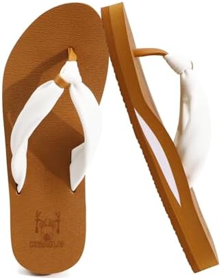 Womens Flip Flops with Arch Support Yoga Mat in Khaki White