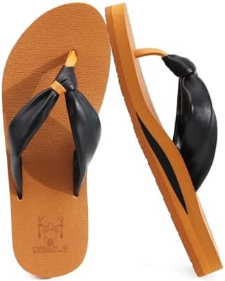 Womens Flip Flops with Arch Support Yoga Mat in Khaki Black