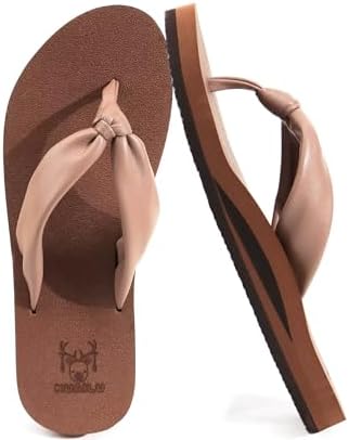 Womens Flip Flops with Arch Support Yoga Mat in Brown