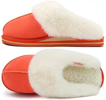 Womens Fuzzy Memory Foam Slippers Warm House Shoes in Orange