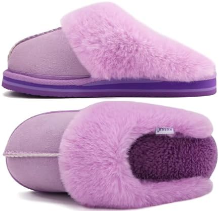 Womens Fuzzy Memory Foam Slippers Warm House Shoes in Purple
