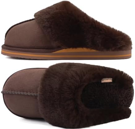 Womens Fuzzy Memory Foam Slippers Warm House Shoes in Dark Brown