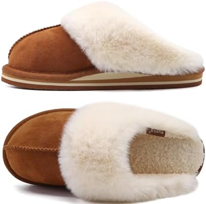 Womens Fuzzy Memory Foam Slippers Warm House Shoes in Chestnut