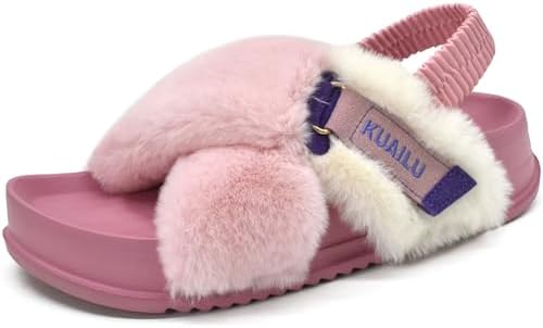 Womens Fuzzy Soft Platform Slippers in Pink