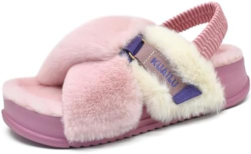 Womens Fuzzy Soft Platform Slippers in Plush Pink