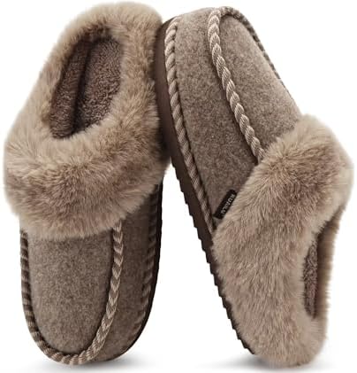 Womens Memory Foam Moccasin Slippers Plush House in Light Brown