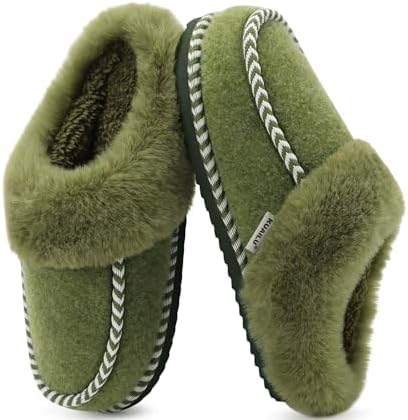 Womens Memory Foam Moccasin Slippers Plush House in Green