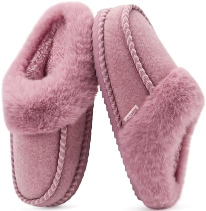 Womens Memory Foam Moccasin Slippers Plush House in Pink
