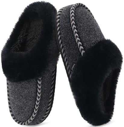 Womens Memory Foam Moccasin Slippers Plush House in Black