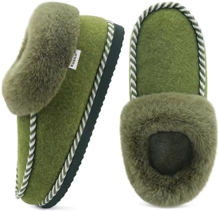Womens Memory Foam Slippers Ladies Felt Ankle in Green